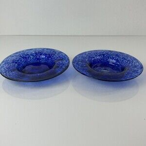 Hecho En Mexico Blue Decorative Art Glass Bowls Candle Holders